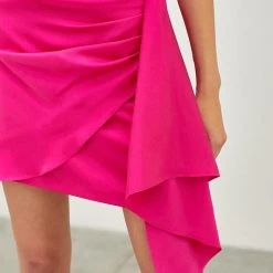 Indigo Boutique Magenta Strapless Ruffle Side Dress New Arrivals