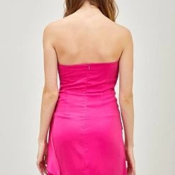 Indigo Boutique Magenta Strapless Ruffle Side Dress New Arrivals