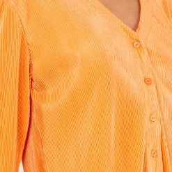 Indigo Boutique New Arrivals ORANGE COLLARED LONG SLEEVE SHIRT WITH PLEATED SATIN