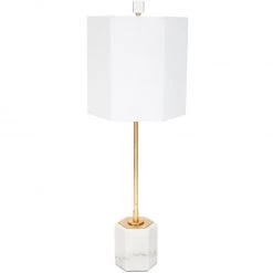 Indigo Boutique SCOUT HEXAGONAL WHITE MARBLE BUFFET LAMP WITH WHITE LINEN SHADE