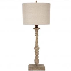 Indigo Boutique CARVED CANDLE FRAGMENT LAMP WITH OVAL LINEN SHADE