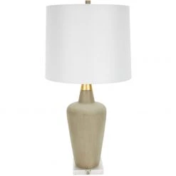 Indigo Boutique Furniture KARA CEMENT LAMP WITH GOLD ACCENT & WHITE LINEN SHADE