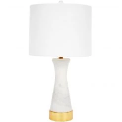 Indigo Boutique Furniture WHITE MARBLE FAY LAMP WITH GOLD METAL BASE & WHITE LINEN SHADE