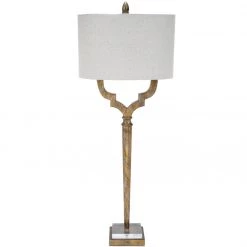 Indigo Boutique CHAMPAGNE GOLD QUATREFOIL BUFFET LAMP WITH OVAL LINEN SHADE Furniture