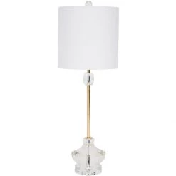 Indigo Boutique ORNATE CURVED CRYSTAL BUFFET LAMP WITH WHITE LINEN SHADE