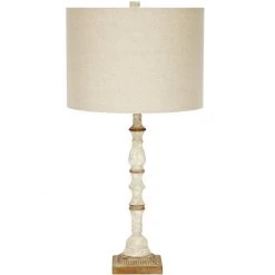 Indigo Boutique Furniture FRENCH WHITE & AGED GOLD LIDIA LAMP WITH LIGHT LINEN SHADE