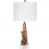 Indigo Boutique Furniture BELLE ANTIQUE GOLD FAUX CRYSTAL TABLE LAMP WITH BANDED WHITE LINEN SHADE