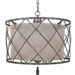 Indigo Boutique Furniture OPEN WEAVE CHANDELIER WITH LARGE LINEN SHADE