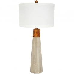 Indigo Boutique Furniture CEMENT FINISHED HEXAGONAL TABLE LAMP W/ GOLD ACCENT & BARREL SHADE