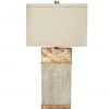 Indigo Boutique ALAN CEMENT & ANTIQUE GOLD FINISHED SQUARE LAMP WITH LINEN SHADE