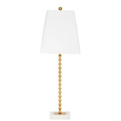 Indigo Boutique JANA GOLD BALL TABLE LAMP WITH WHITE LINEN SHADE & WHITE MARBLE BASE Furniture