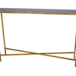 Indigo Boutique MARCO NARROW CONSOLE TABLE WITH GOLD FINISH & BLACK MARBLE TOP Furniture