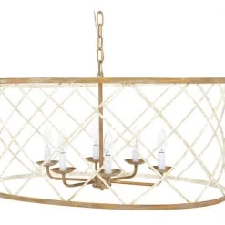 Indigo Boutique OPEN WEAVE FRENCH WHITE & GOLD OVAL CHANDELIER