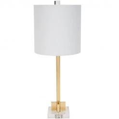 Indigo Boutique ABITA GOLD LEAF LAMP WITH WHITE LINEN SHADE & CRYSTAL BASE