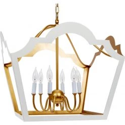 Indigo Boutique GLOSSY WHITE & GOLD LEAF JACLYN CHANDELIER