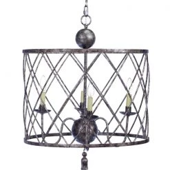 Indigo Boutique OPEN WEAVE CHANDELIER WITH HAND RUBBED AGED SILVER FINISH Furniture