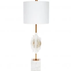 Indigo Boutique Furniture SELANITE BUFFET LAMP WITH WHITE MARBLE BASE & LINEN SHADE