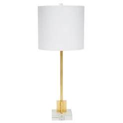 Indigo Boutique ABITA GOLD LEAF BUFFET LAMP WITH CRYSTAL BASE & WHITE LINEN SHADE Furniture