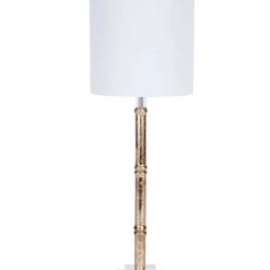 Indigo Boutique ANTIQUE SILVER BAMBOO BUFFET LAMP WITH LUCITE BASE AND WHITE LINEN SHADE Furniture