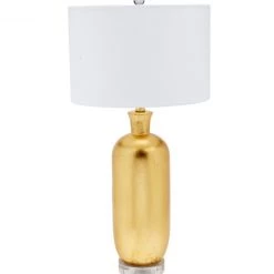 Indigo Boutique Furniture GOLD LEAF CARLISLE TABLE LAMP WITH CRYSTAL BASE AND WHITE LINEN SHADE
