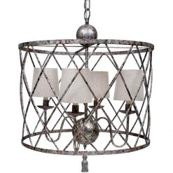 Indigo Boutique OPEN WEAVE CHANDELIER WITH HAND RUBBED AGED SILVER FINISH WITH SHADES Furniture