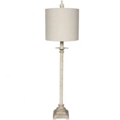 Indigo Boutique Furniture SHALIMAR WHITE AND GOLD TWIST BUFFET LAMP WITH LINEN SHADE