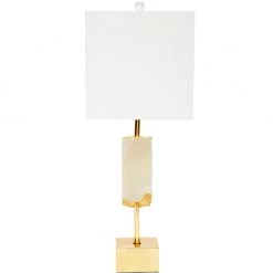 Indigo Boutique GRAYSON ALABASTER FRAGMENT LAMP WITH GOLD ACCENTS & WHITE LINEN SHADE Furniture