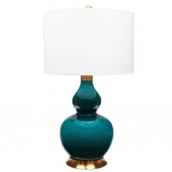 Indigo Boutique Furniture PORCELAIN EMERALD GREEN LAMP WITH ANTIQUE BRASS BASE