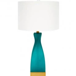 Indigo Boutique EMERALD GREEN FROSTED GLASS TABLE LAMP WITH WHITE LINEN SHADE