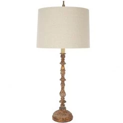 Indigo Boutique Furniture ANTIQUE GOLD BUFFET LAMP WITH WARM LINEN SHADE