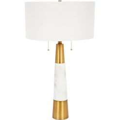 Indigo Boutique NADINE WHITE MARBLE AND BRASS TABLE LAMP WITH WHITE LINEN SHADE