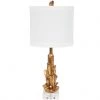 Indigo Boutique BELLE ANTIQUE GOLD FAUX CRYSTAL MINI LAMP WITH BANDED WHITE LINEN SHADE Furniture