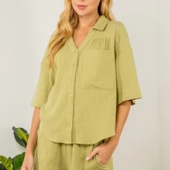 Indigo Boutique New Arrivals Breezy Gauze Short Set - Sage