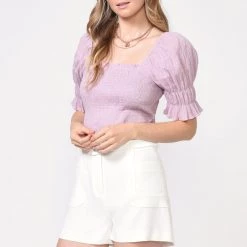 Indigo Boutique Hana Smocked Gauze Top - Lilac