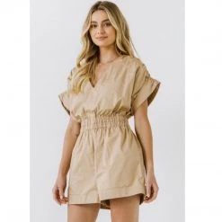 Indigo Boutique Jumpsuits Taupe Romper With Elastic Detail