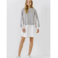 Indigo Boutique Tops Sweatshirt With Poplin Combo
