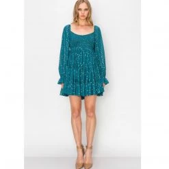 Indigo Boutique Teal And Gold Mini Dress