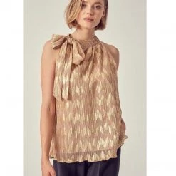 Indigo Boutique Pleated Shiny Gold And Champagne Blouse Tops
