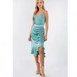 Indigo Boutique Light Blue Ruched Sateen Skirt