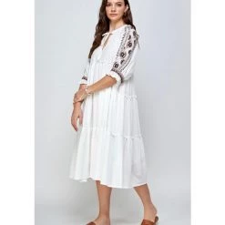 Indigo Boutique Dresses Embroidered Sleeve Midi Dress