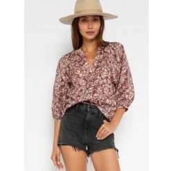 Indigo Boutique Floral Mauve Button Up Blouse