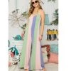 Indigo Boutique Stripe Jumpsuit Green And Pink Jumpsuits