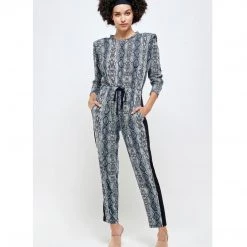 Indigo Boutique Animal Print Jumpsuit With Shoulder Pads Jumpsuits