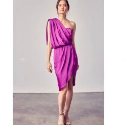 Indigo Boutique ASYMMETRIC DRAPED DRESS WOVEN DRESS PURPLE Dresses