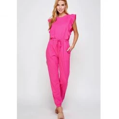 Indigo Boutique Jumpsuits Fuchsia Ruffle Sleeve Jumpsuit