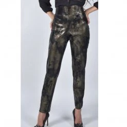 Indigo Boutique Frank Lyman Black And Gold Snake Print Pant