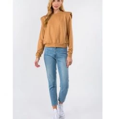 Indigo Boutique Tops Taupe Shoulder Pad Sweater