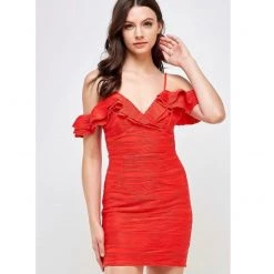 Indigo Boutique Orange Open Shoulder Dress