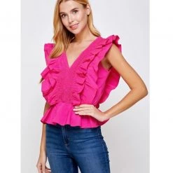 Indigo Boutique Ruffle Top Fuchsia Tops