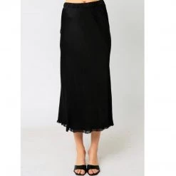 Indigo Boutique Bottoms Black Midi Sateen Skirt